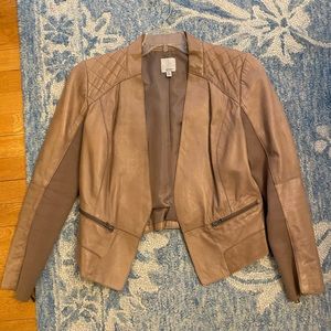 Halogen Tan Crop SOFT Leather Moto Jacket Quilted